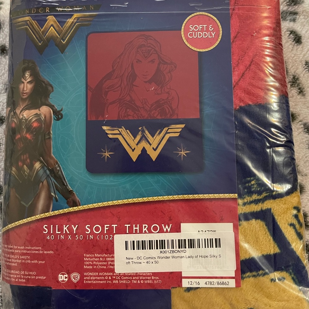 DC COMICS WONDER WOMAN Silky soft throw blanket Lady of Hope 40x50 NEW